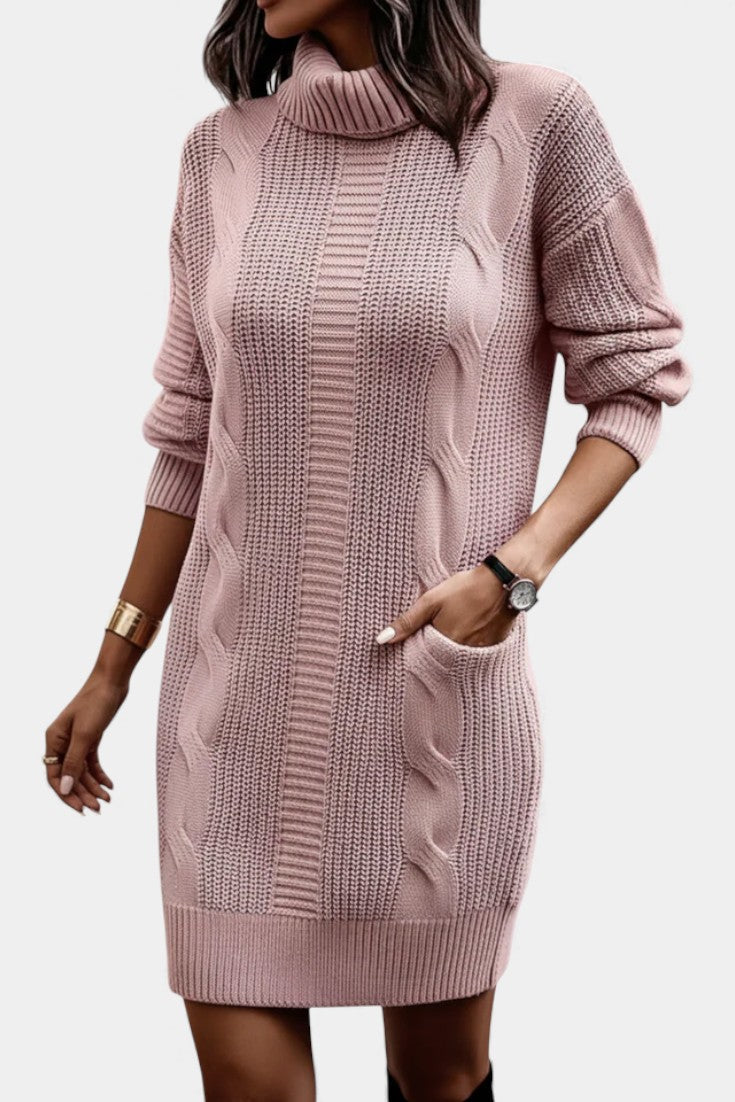 Elinora Cozy Knit Turtleneck Sweater Dress – detail view