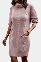 Elinora Cozy Knit Turtleneck Sweater Dress – detail view