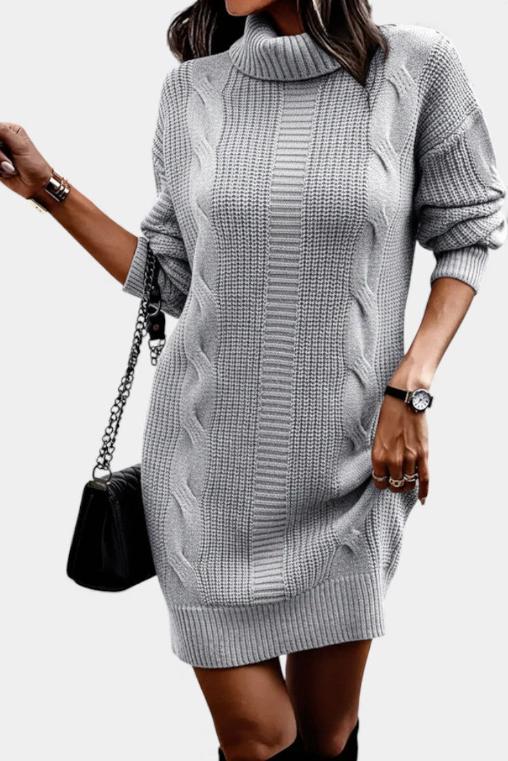 Elinora cozy knit turtleneck sweater dress, texture detail