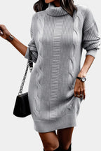 Elinora cozy knit turtleneck sweater dress, texture detail