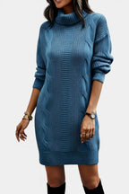 Elinora cozy knit turtleneck sweater dress, fit detail
