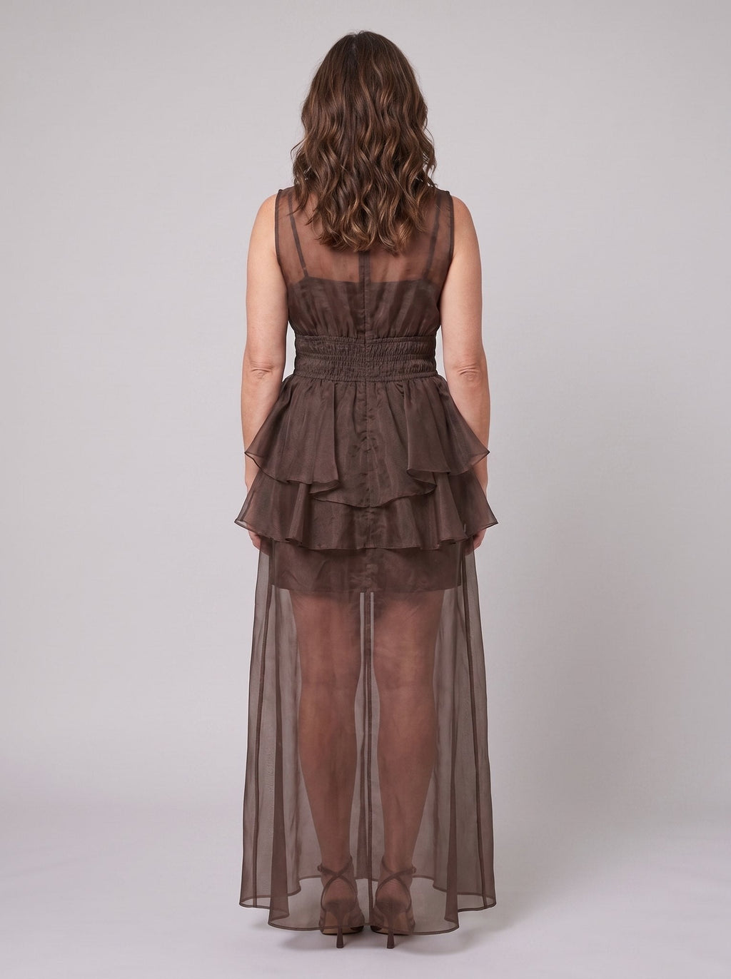 Elodie | One-Shoulder Tiered Ruffle Maxi Dress by Vera Noir – back view