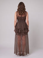 Elodie | One-Shoulder Tiered Ruffle Maxi Dress by Vera Noir – back view