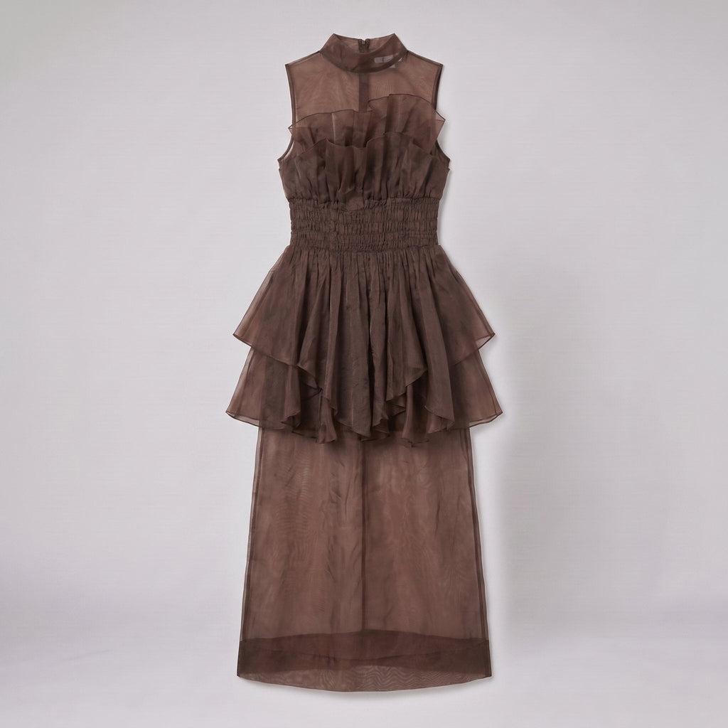 Elodie | One-Shoulder Tiered Ruffle Maxi Dress by Vera Noir – detail view