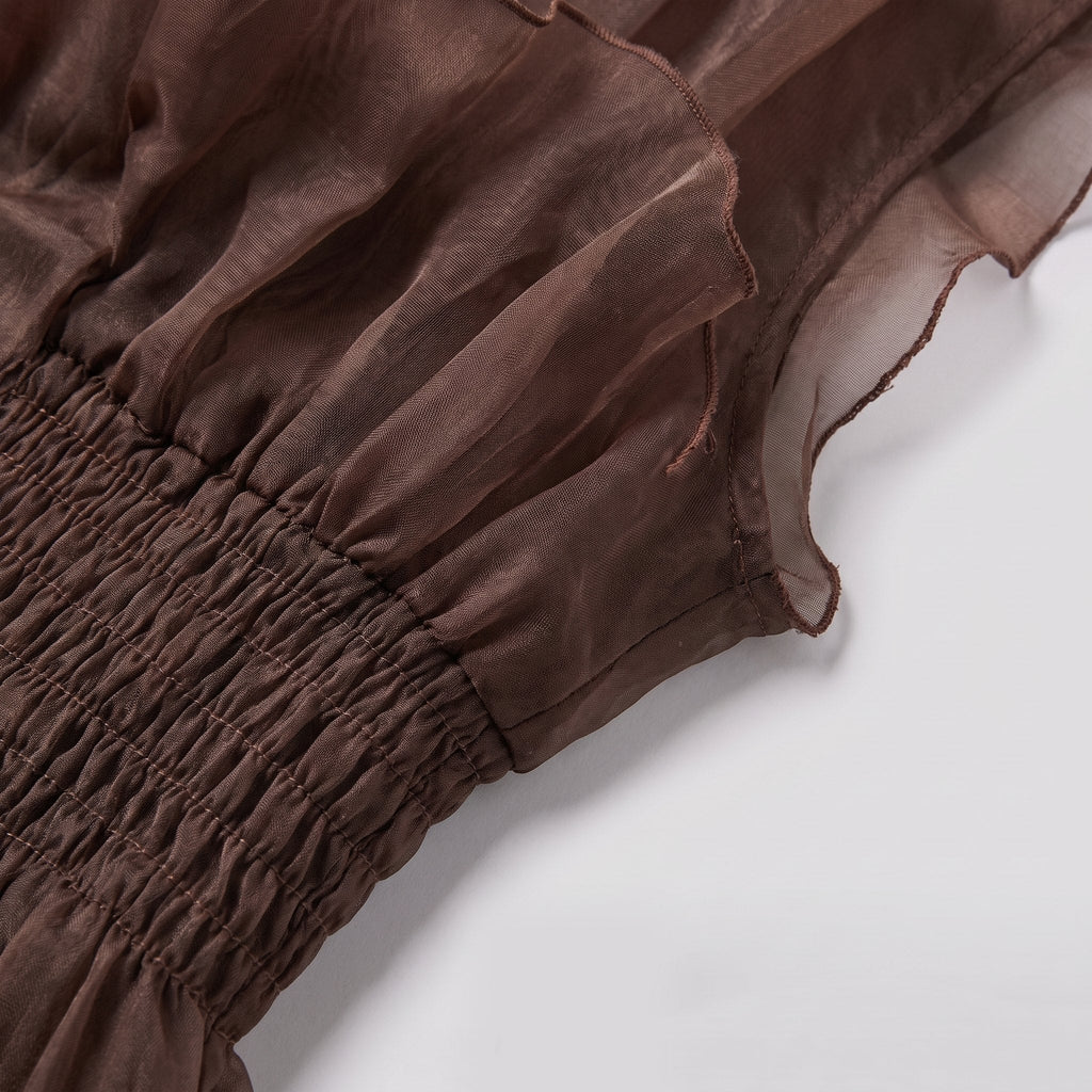 Elodie | One-Shoulder Tiered Ruffle Maxi Dress by Vera Noir – detail view