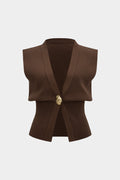 Elsa Sleeveless Knit Vest Top with Gold Clasp by Vera Noir – front view