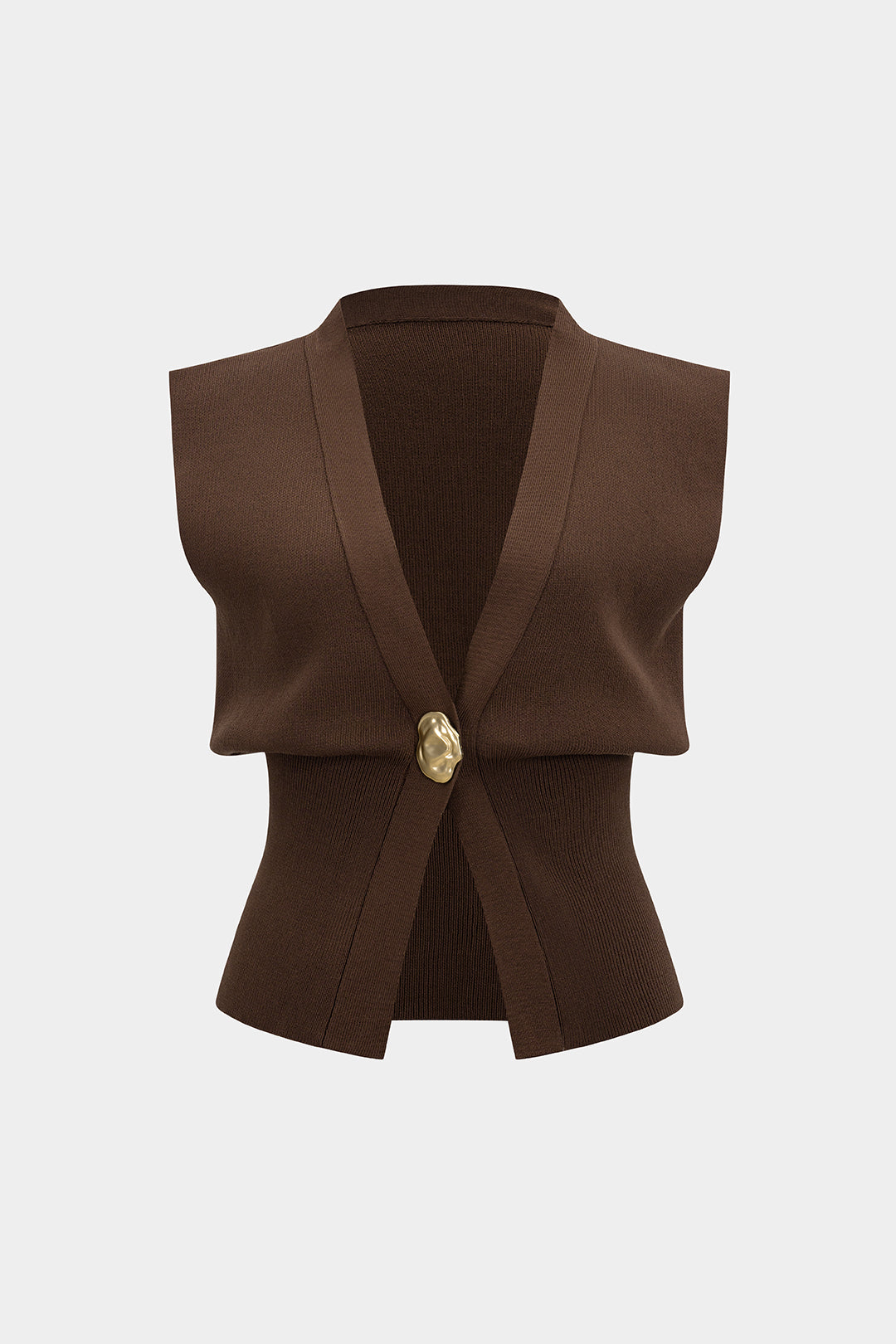 Elsa Sleeveless Knit Vest Top with Gold Clasp by Vera Noir – front view