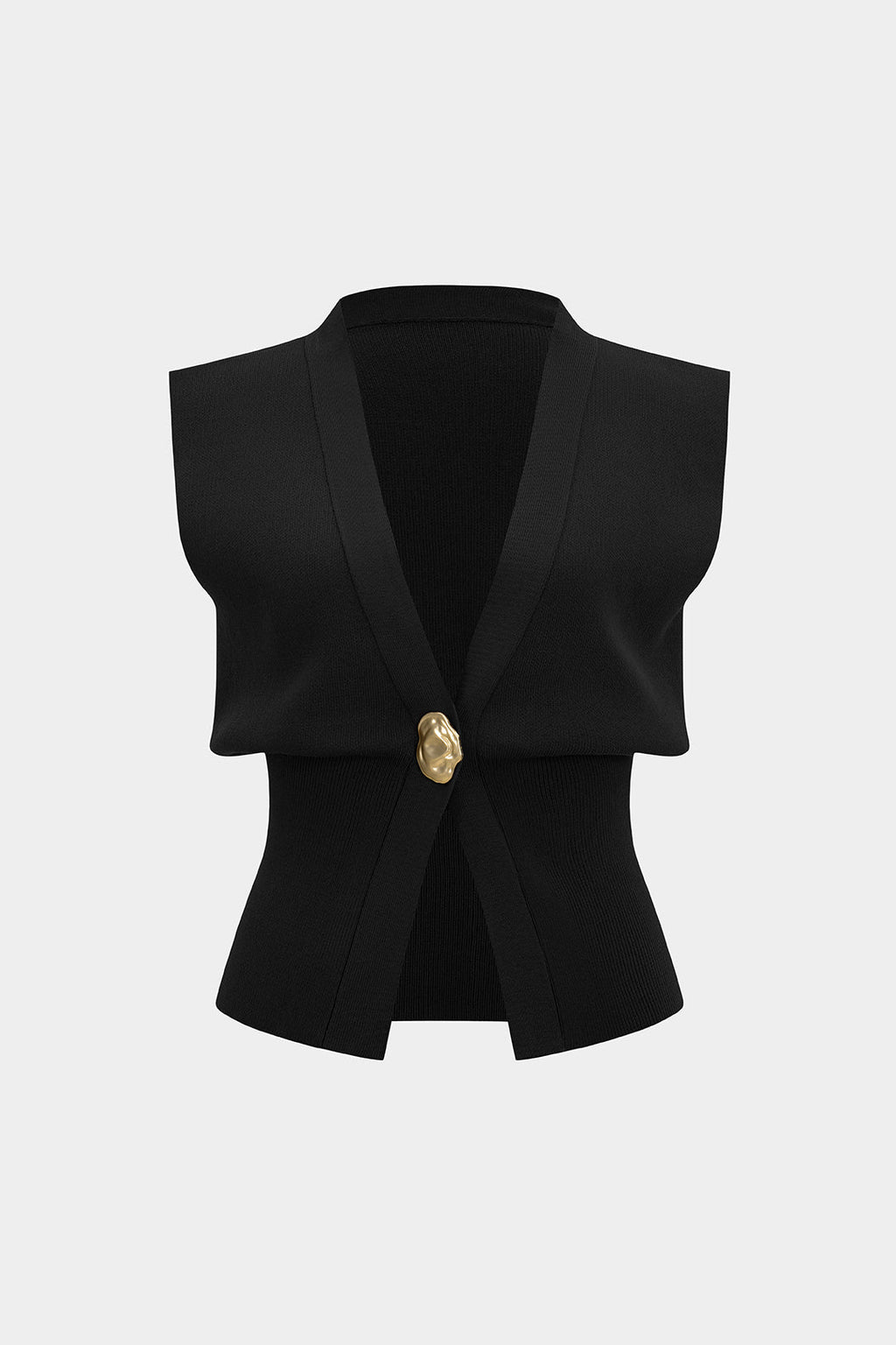 Elsa Sleeveless Knit Vest Top with Gold Clasp by Vera Noir – back view