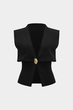 Elsa Sleeveless Knit Vest Top with Gold Clasp by Vera Noir – back view