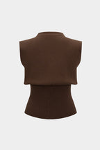 Elsa Sleeveless Knit Vest Top with Gold Clasp by Vera Noir – detail view