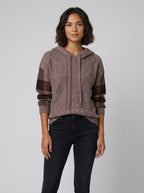 Elysia Cable Knit Hooded Sweater in brown – front view