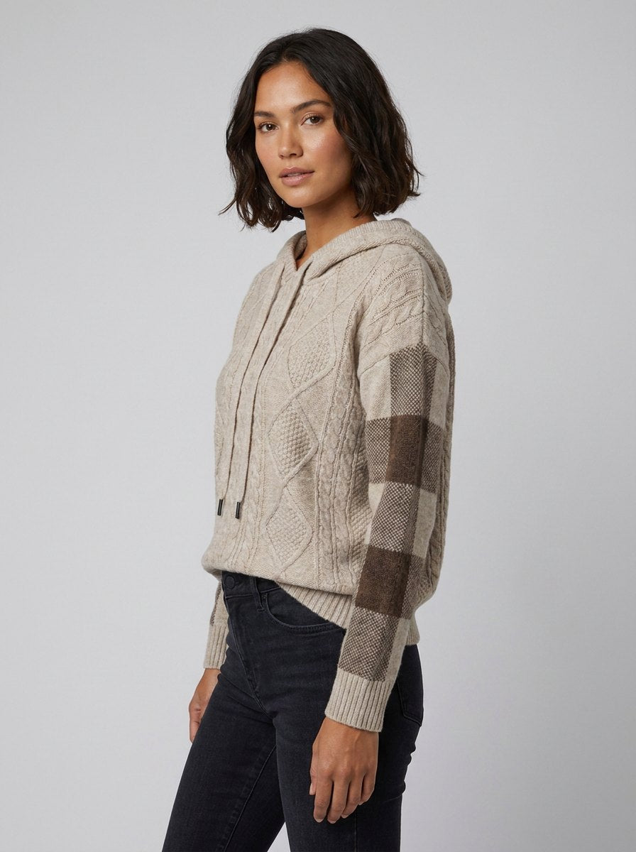 Elysia Cable Knit Hooded Sweater in beige – side view