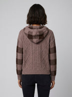 Elysia Cable Knit Hooded Sweater in brown – back view