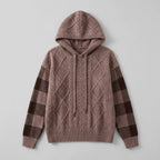 Elysia Cable Knit Hooded Sweater in brown – product detail view