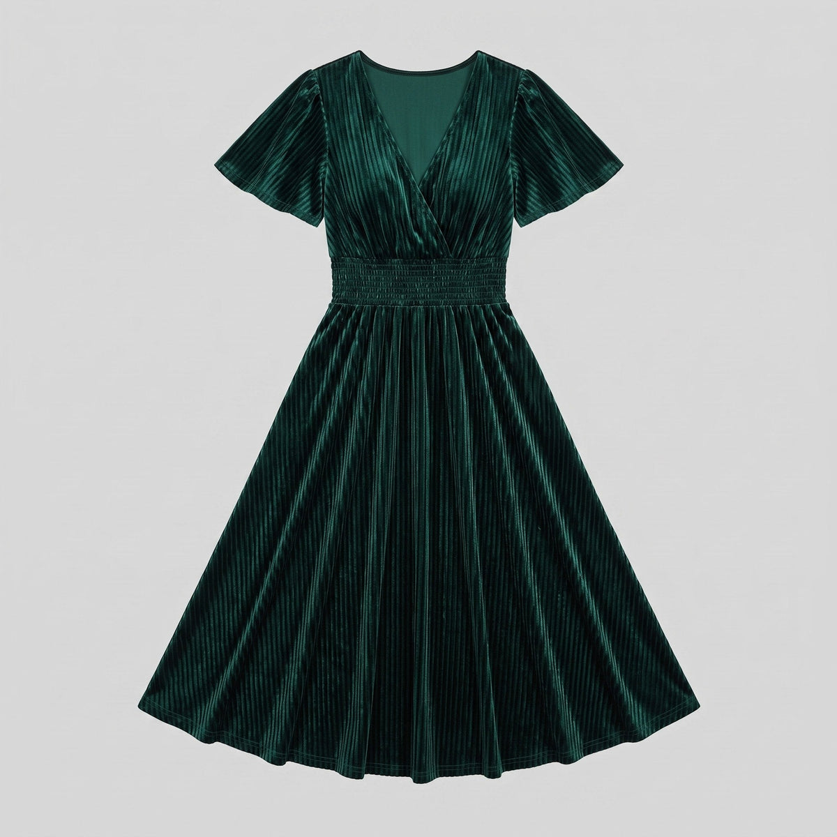 Emeraude | Ribbed Velvet Midi Dress by Vera Noir – front view