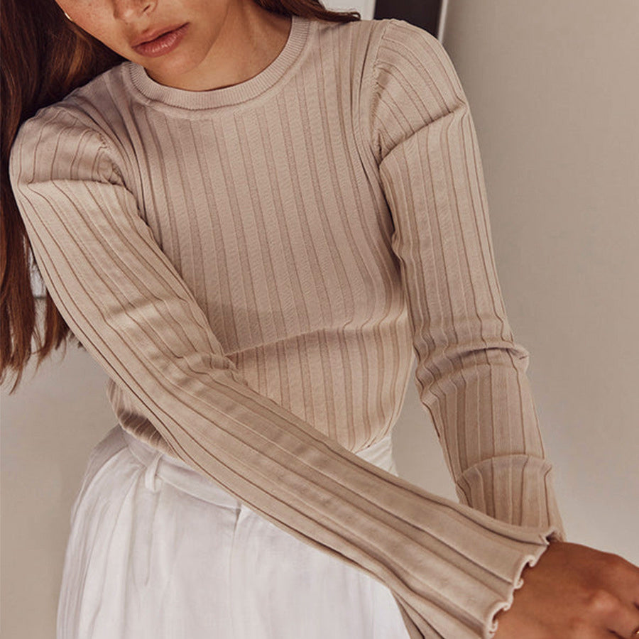 Enid Ruffle Knit Long Sleeve Shirt by Vera Noir – back view