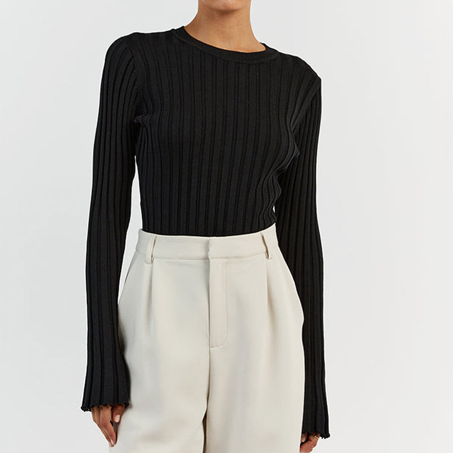 Enid Ruffle Knit Long Sleeve Shirt by Vera Noir – sleeve ruffle detail