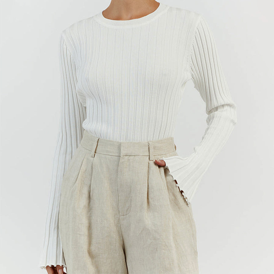 Enid Ruffle Knit Long Sleeve Shirt by Vera Noir – side view
