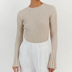 Enid Ruffle Knit Long Sleeve Shirt by Vera Noir – close-up of knit texture