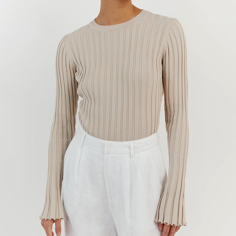 Enid Ruffle Knit Long Sleeve Shirt by Vera Noir – close-up of knit texture