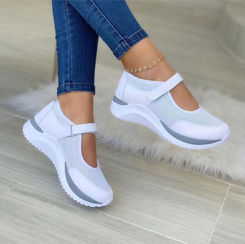 Estella Cushioned Strap Sneakers – styled view