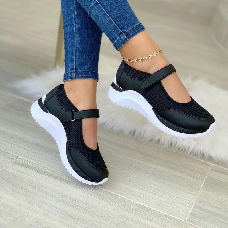Estella Cushioned Strap Sneakers – styled view