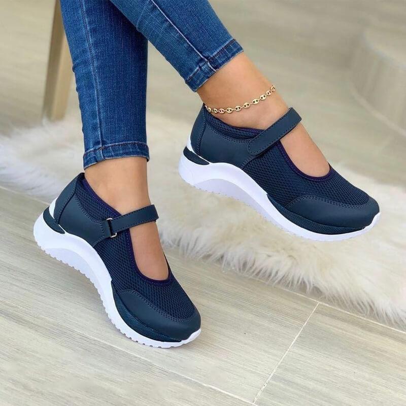 Estella Cushioned Strap Sneakers – styled view