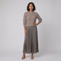Estrid | Pullover and Pleated Skirt Set – front view – khaki