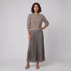 Estrid | Pullover and Pleated Skirt Set – front view – khaki