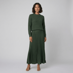 Estrid | Pullover and Pleated Skirt Set – front view – green