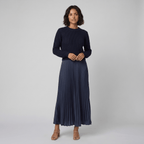 Estrid | Pullover and Pleated Skirt Set – front view – blue