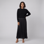 Estrid | Pullover and Pleated Skirt Set – front view – black