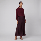 Estrid | Pullover and Pleated Skirt Set – front view – bordeaux