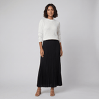 Estrid | Pullover and Pleated Skirt Set – front view – white and black