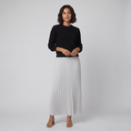 Estrid | Pullover and Pleated Skirt Set – front view – black and white