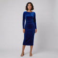 Eulalie | Boat Neck Velvet Bodycon Midi Dress – front view