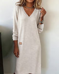 Eveliss V-neck midi knit dress, front view