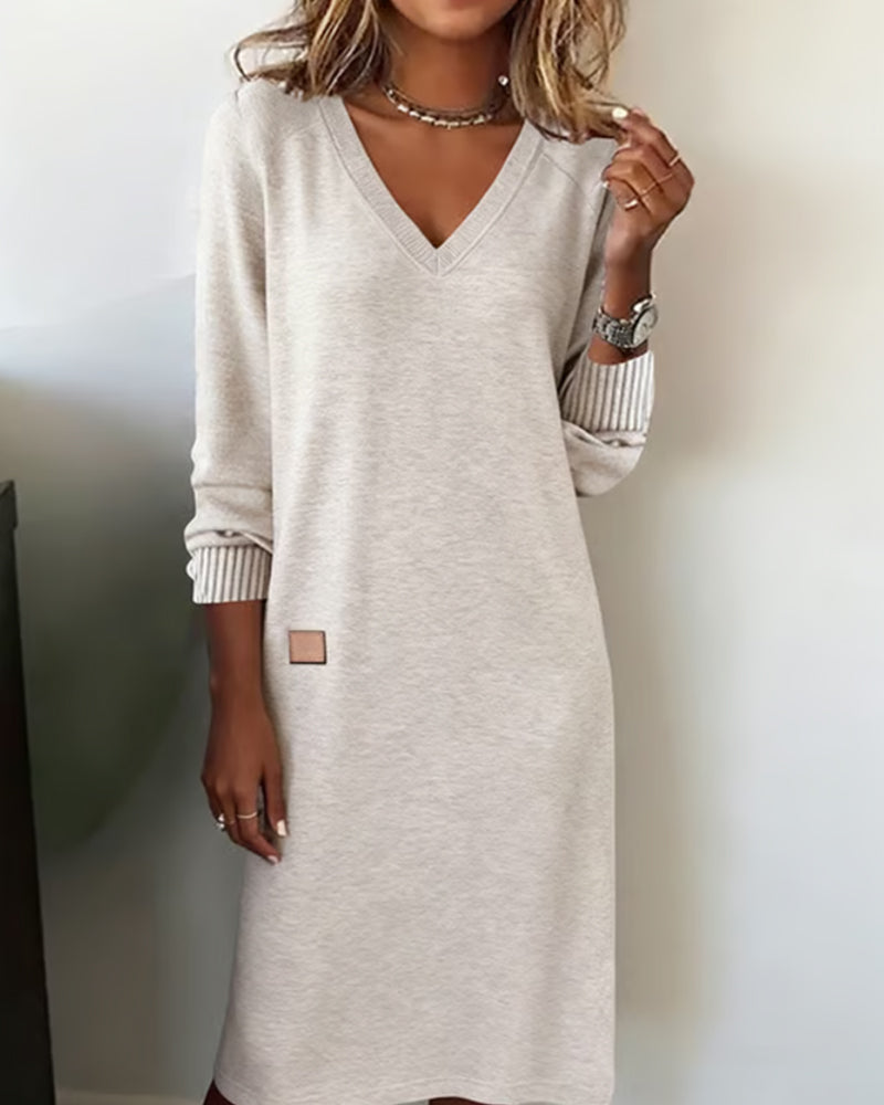 Eveliss V-neck midi knit dress, front view