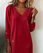Eveliss V-neck midi knit dress, close-up