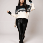 Fern Cable-Knit Sweater by Vera Noir, Fair Isle knit pattern detail view