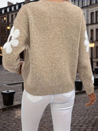 Flavie Floral Applique Sleeve Knit Sweater by Vera Noir – back view