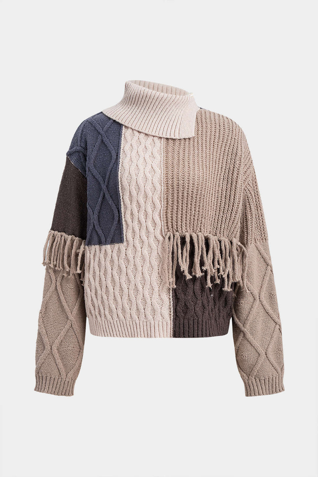 Franka Colour-Block Fringe Turtleneck Sweater by Vera Noir – front view