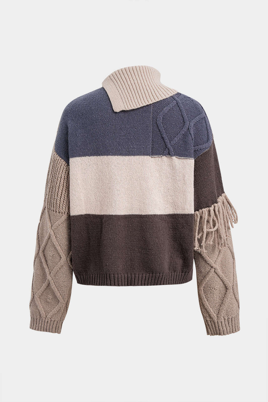 Franka Colour-Block Fringe Turtleneck Sweater by Vera Noir – back view