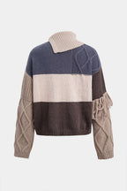 Franka Colour-Block Fringe Turtleneck Sweater by Vera Noir – back view