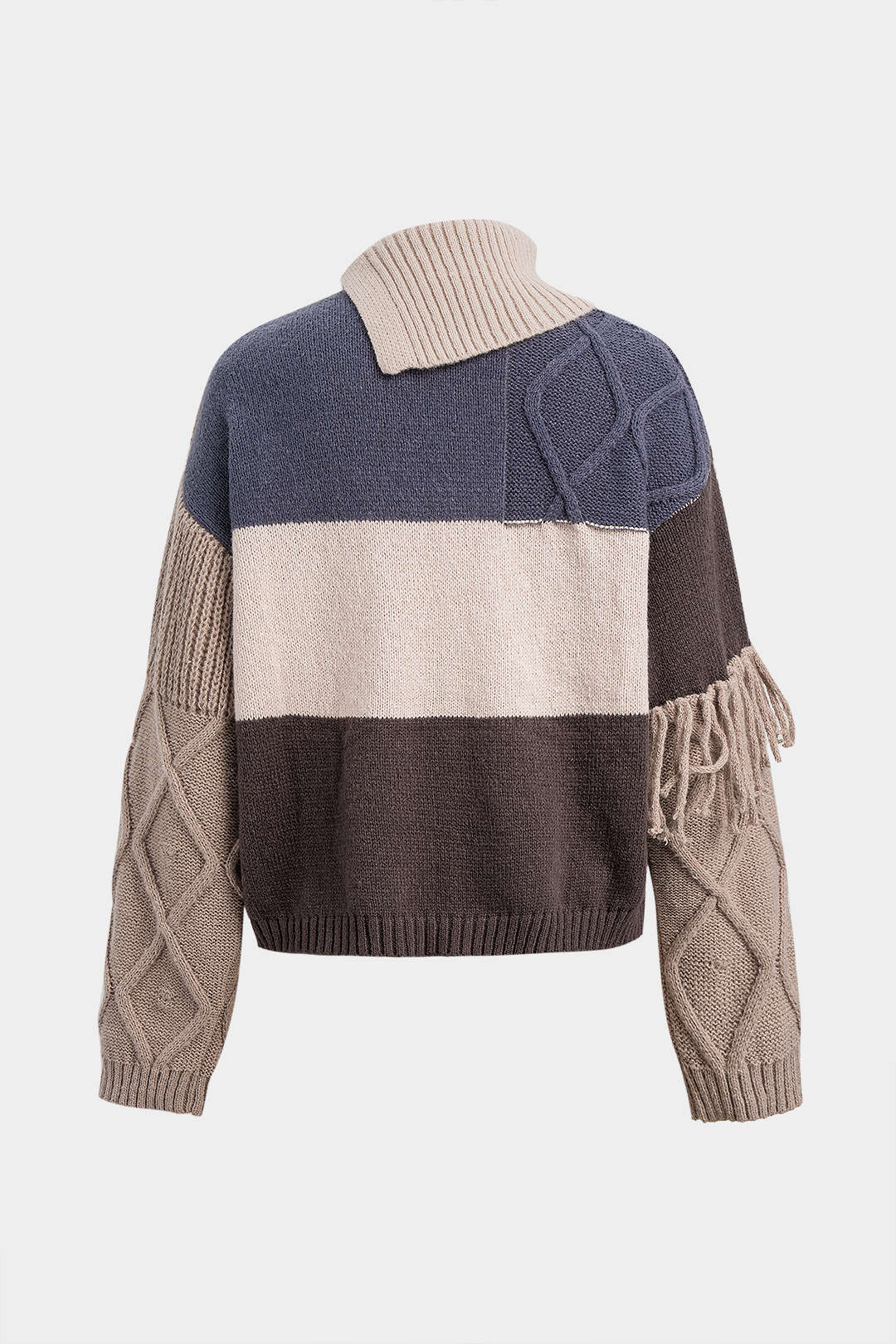 Franka Colour-Block Fringe Turtleneck Sweater by Vera Noir – back view
