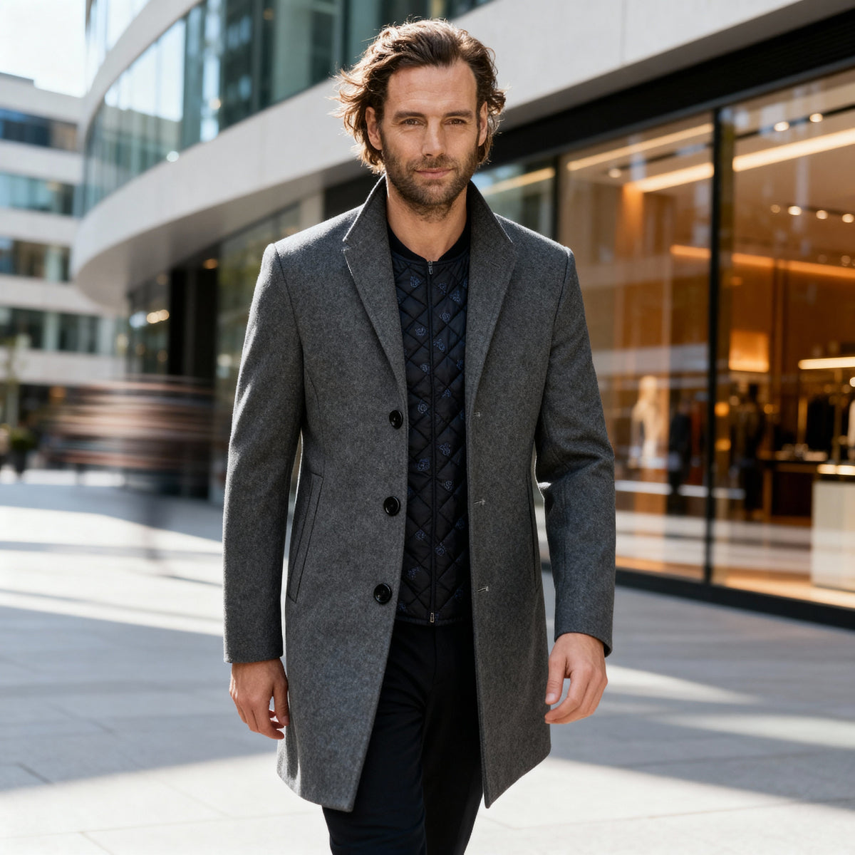 Men's Quilted Single-Breasted Coat – back view