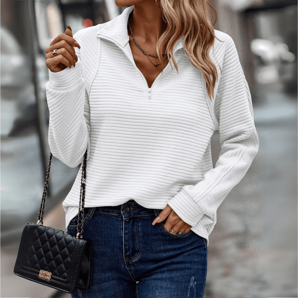 Gilliane | Ribbed Half-Zip Pullover – front view