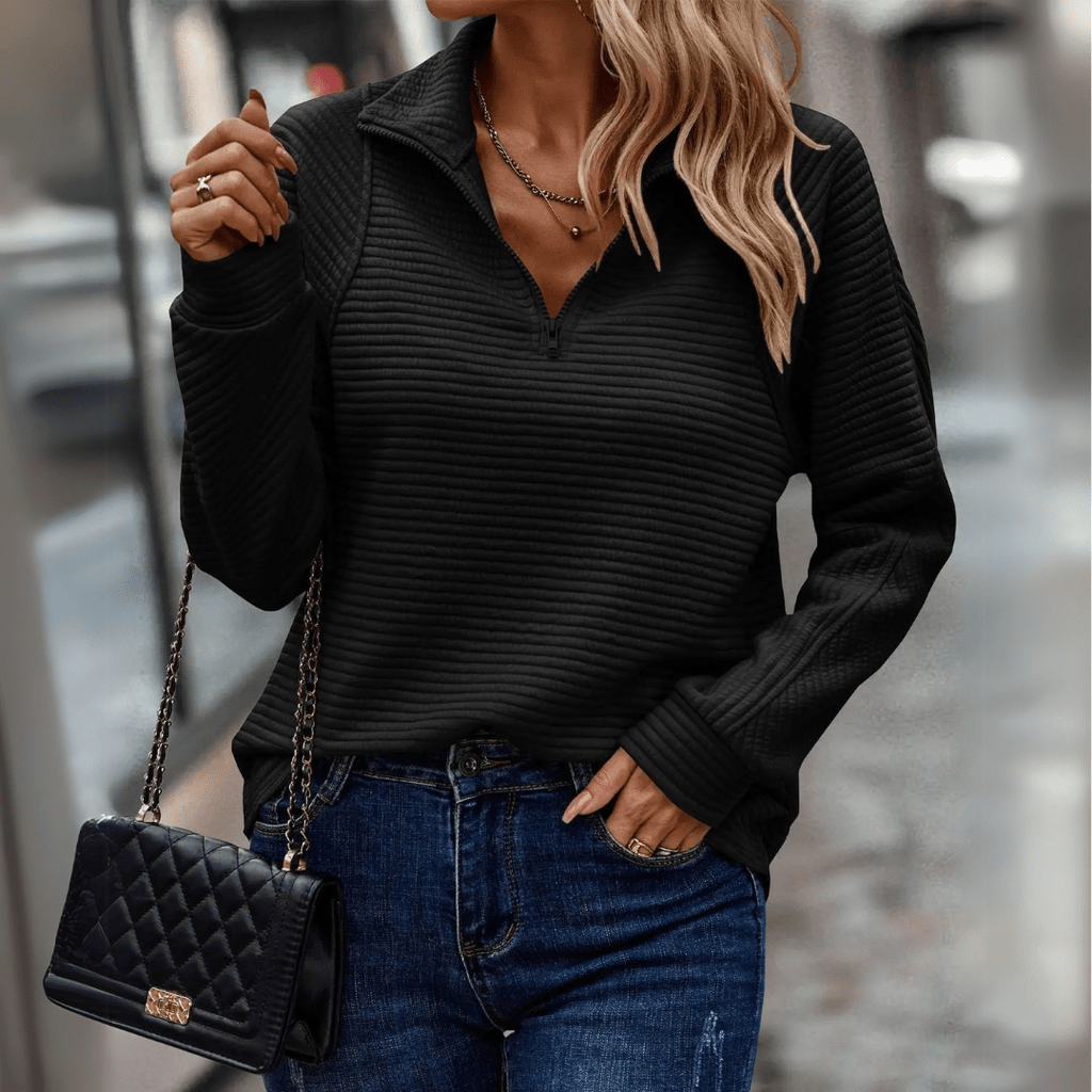 Gilliane | Ribbed Half-Zip Pullover – front view