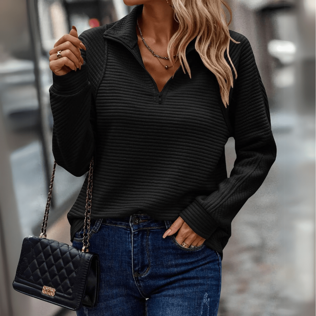 Gilliane | Ribbed Half-Zip Pullover – front view