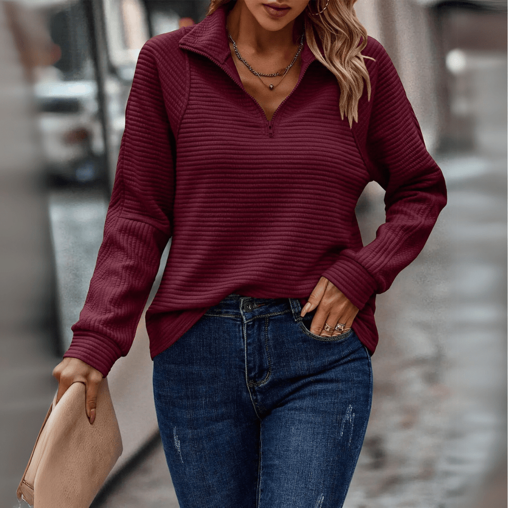 Gilliane | Ribbed Half-Zip Pullover – front view